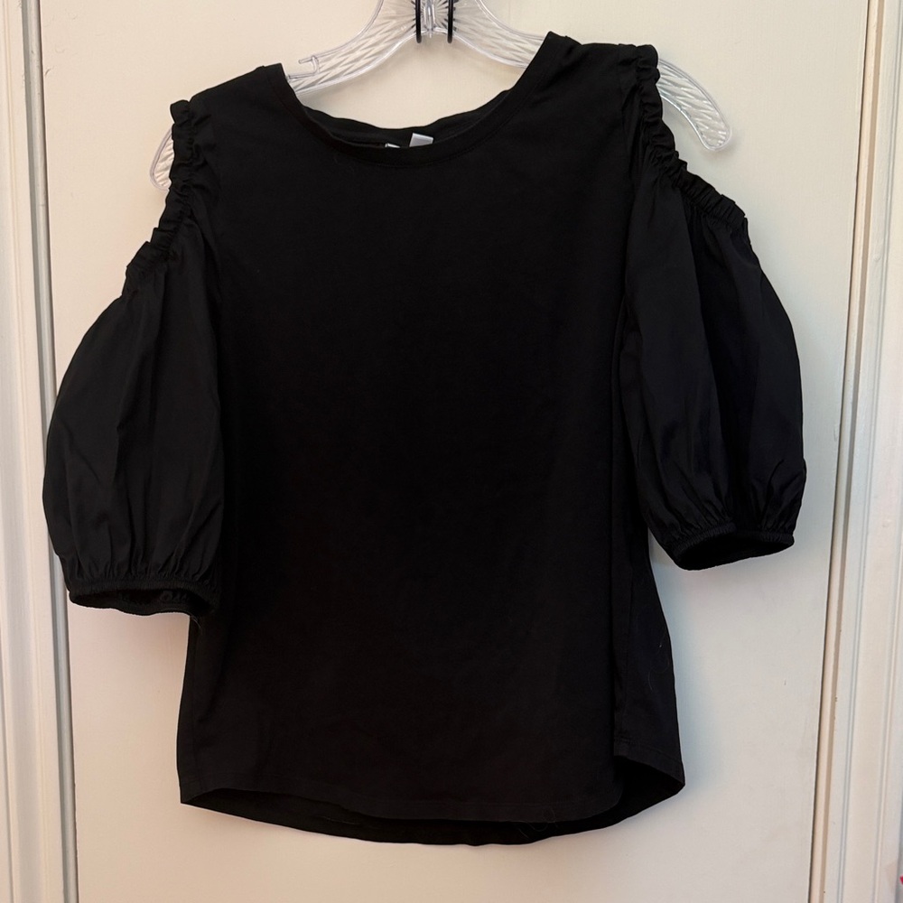 Chico's Black Cold-Shoulder Puff Sleeve Blouse